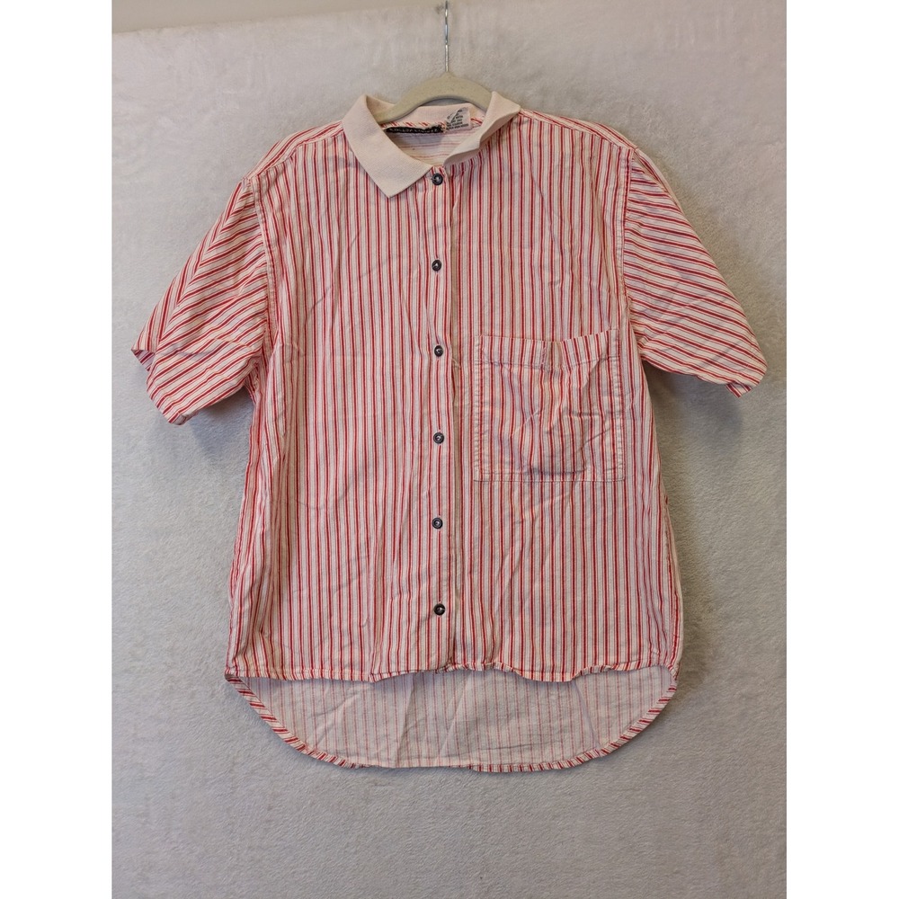 Cotton Express Vintage Mens Red White Striped Button Up‎ Shirt S Turkey